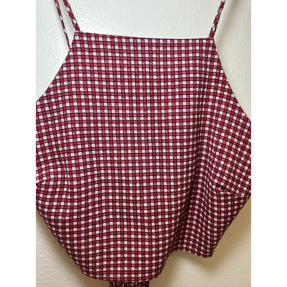 Glamorous Handkerchief Plaid Top High Neck And Tie Back - Picture 3 of 7